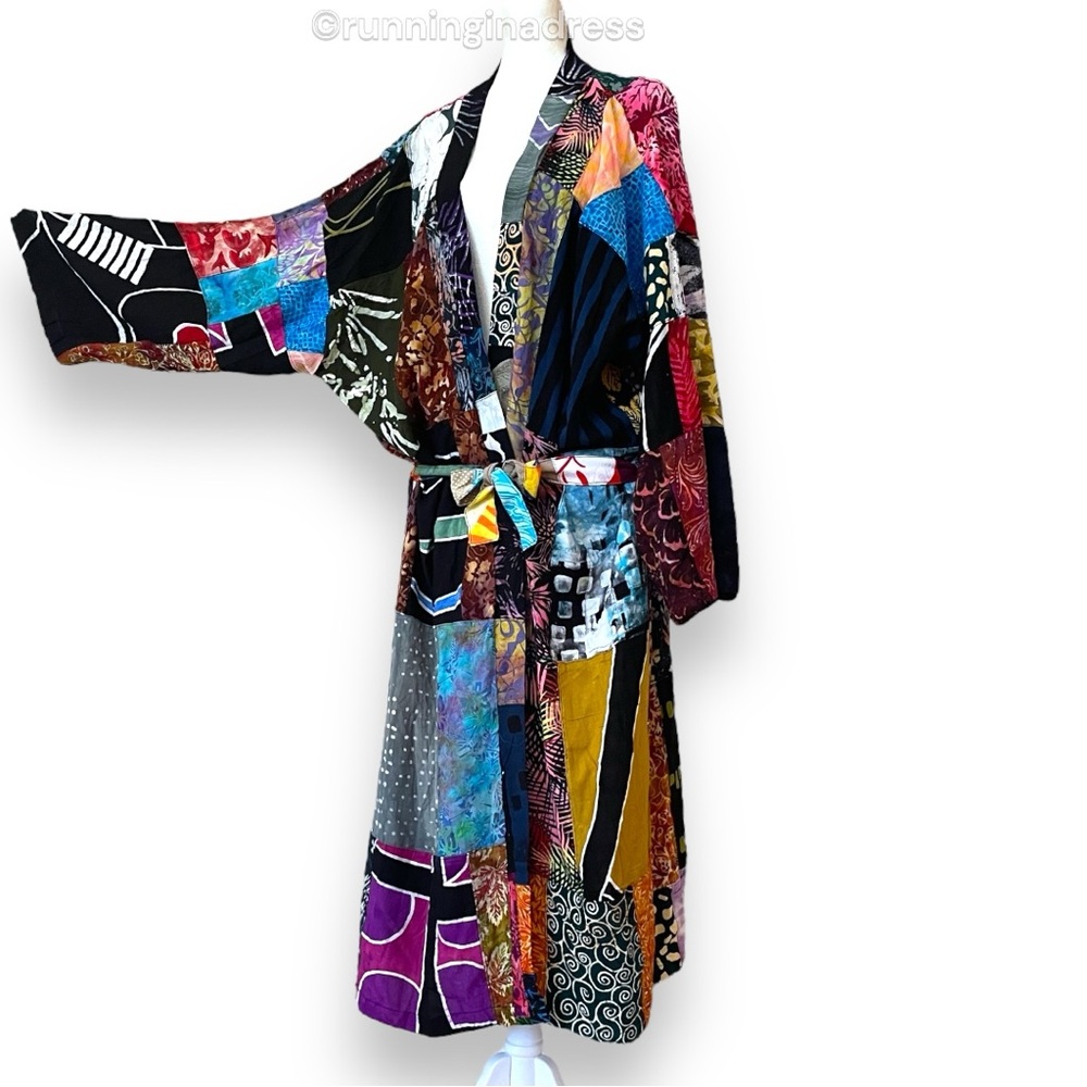 NWOT Custom Bohemian Patchwork Belted Duster Robe Imported From Bali
